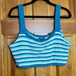 Women's Wild Fable Knit Crop Top Blue with White Size XL